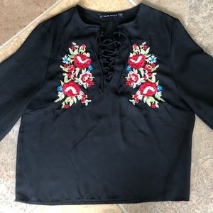 Haute  Rogue Black Floral Embroidered Long Sleeve
